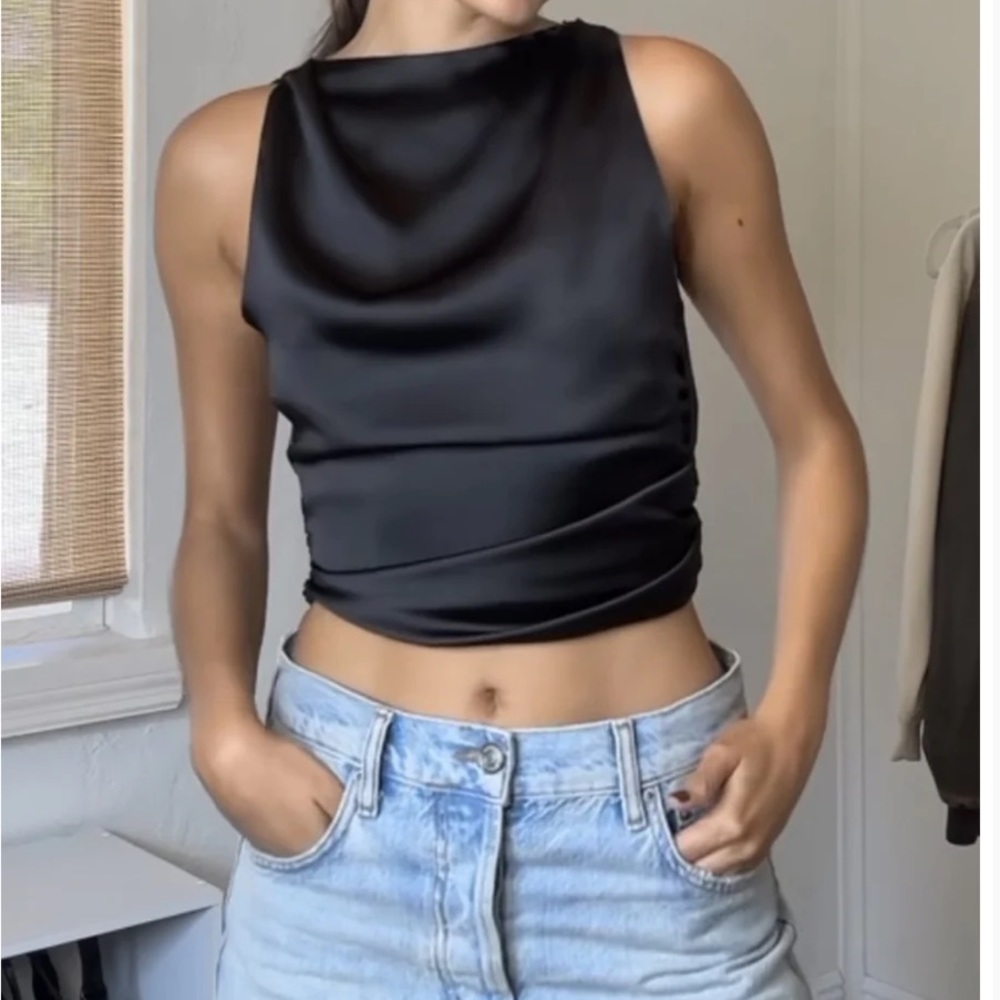 Commense size small black satin backless shirt